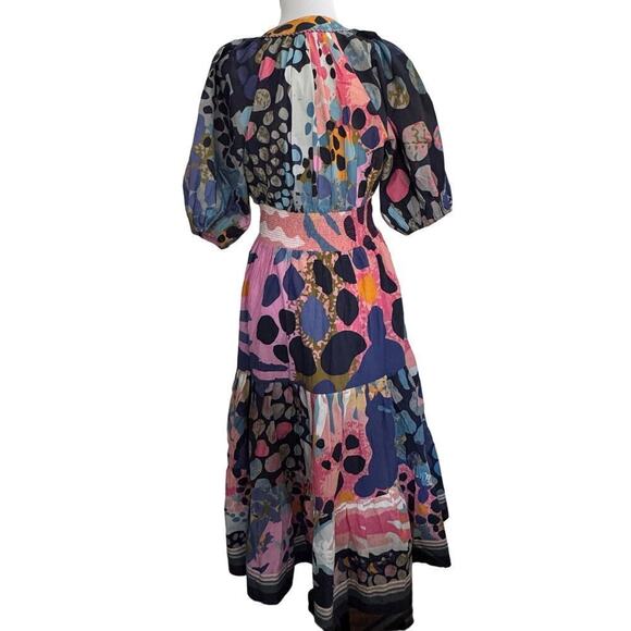 Bl^nk Dress Anthropologie Tiered Boho Midi Handmade Pink Blue Yellow Sz S - Picture 2 of 9